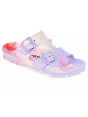 Birkenstock Pastel Tie-Dye Pink & Blue Two-Buckle Slides Arizona sandals sz 38